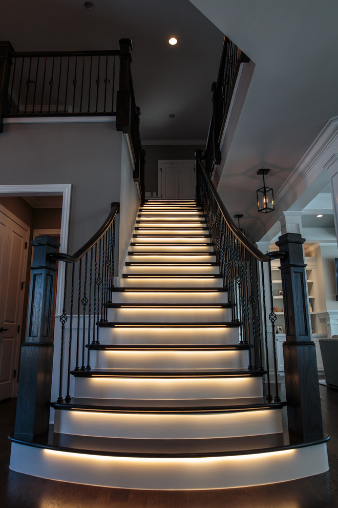 Design ideas for a large transitional wood straight staircase in Chicago with painted wood risers.