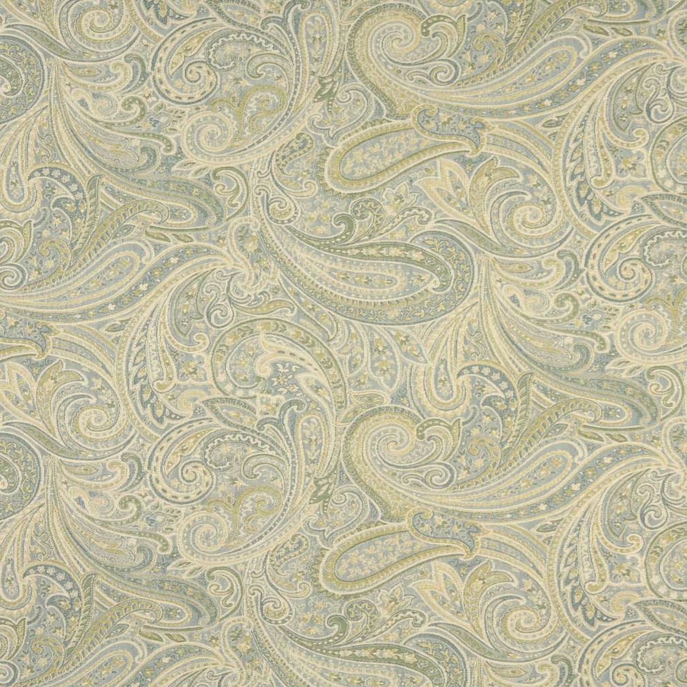 Green Blue And Ivory Paisley Contemporary Upholstery Grade Fabric By The Yard