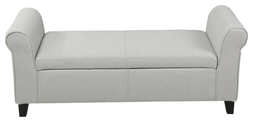 GDF Studio Hayes Contemporary Fabric Storage Ottoman Bench with Rolled Arms, Light Gray