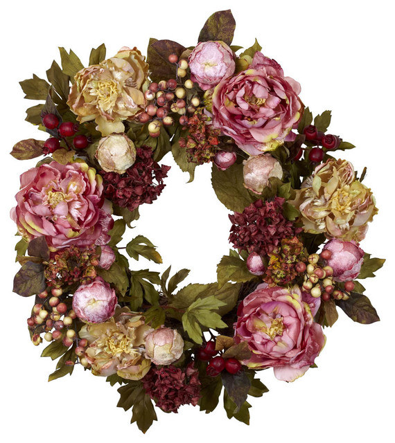 24in. Peony Hydrangea Wreath