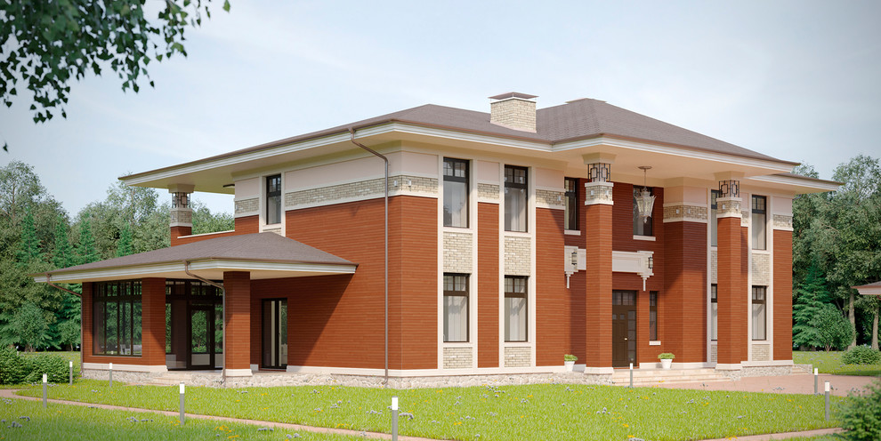 Загородный дом в стиле Райта. Парадный подъезд