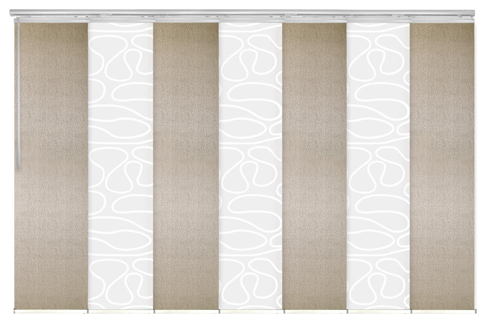 Calisto-Marguerite 7-Panel Track Extendable Vertical Blinds 110-153"x94", Satin Nickel Track