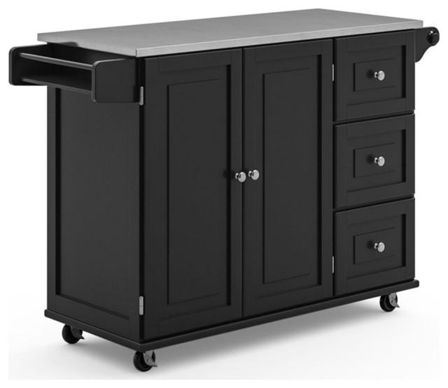 Pemberly Row Modern / Contemporary Wood Kitchen Cart in Black