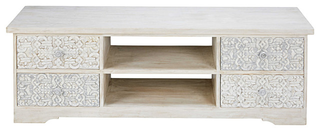Mueble de TV de mango esculpido y blanqueado Namaste - Contemporáneo ... Mueble de TV de mango esculpido y blanqueado Namaste - Contemporáneo ...