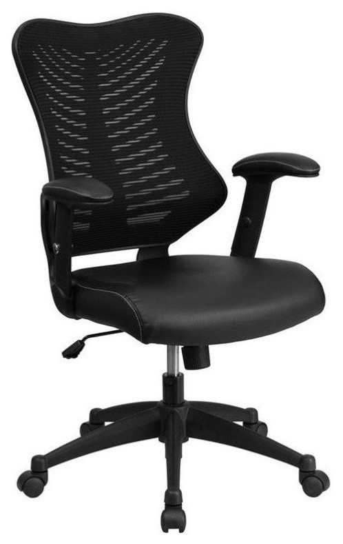 Scranton & Co High Back Mesh Leather Office Chair in Black