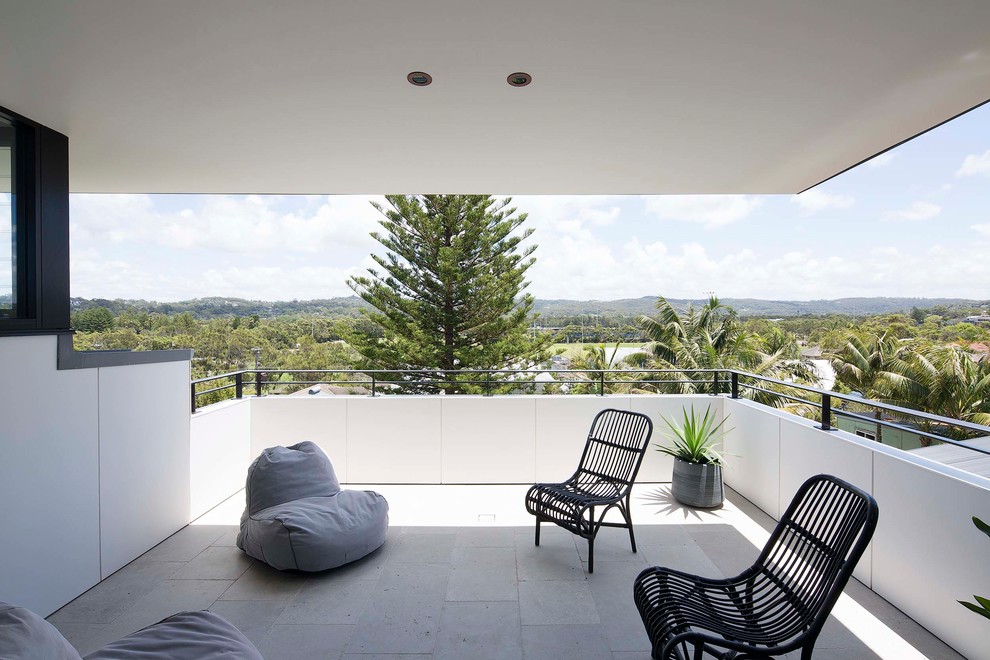 Mid-sized contemporary rooftop deck in Sydney with a pergola.
