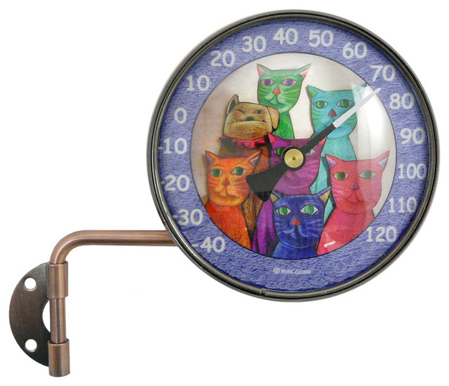 4" Copper Dial Thermometer with Clowder of Cats Art Contemporary