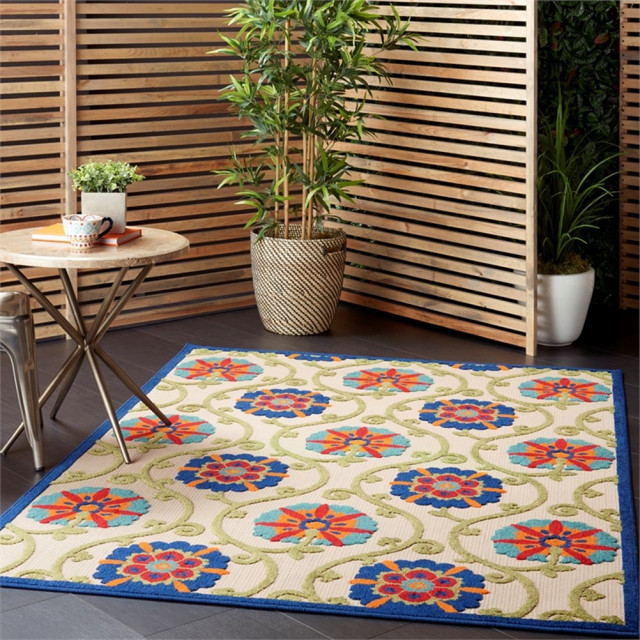 Nourison Aloha 6' x 9' Blue/Multicolor Outdoor Indoor/Outdoor Rug ...