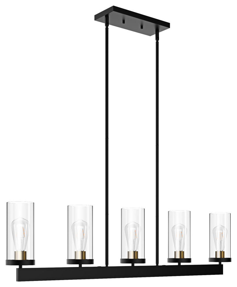 Modern Black 5Light Glass Style Kitchen Island Pendant Light Transitional Kitchen Island