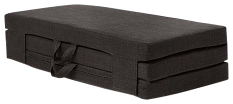 Double Portable Foam Folding Mattress With Carry Handles, Black Linen