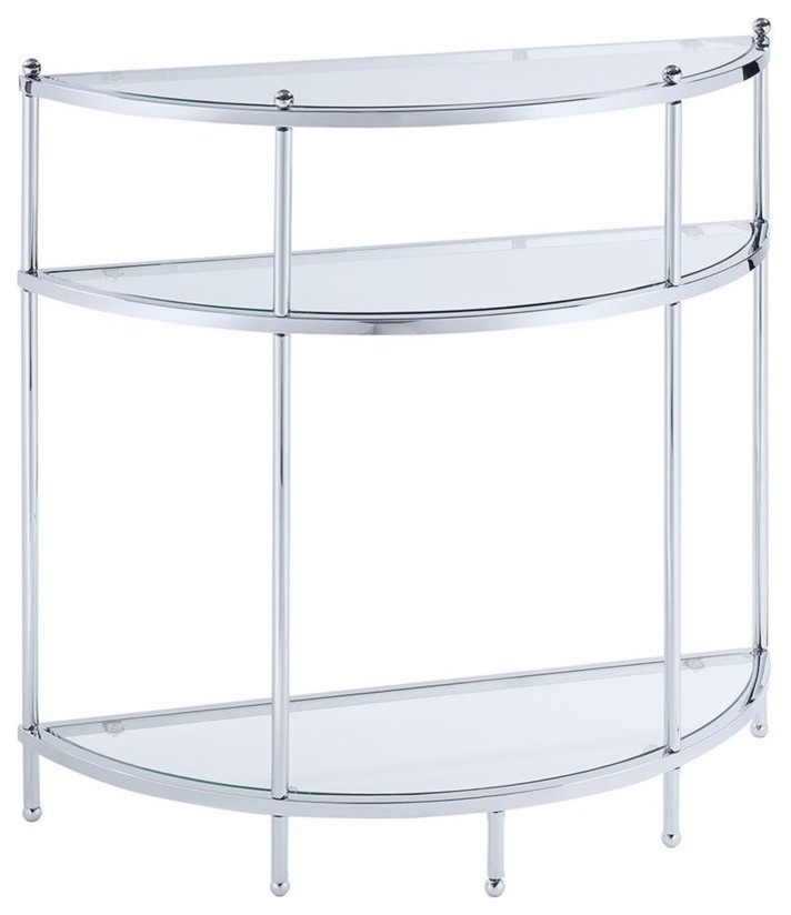 Pemberly Row Glass Console Table in Chrome