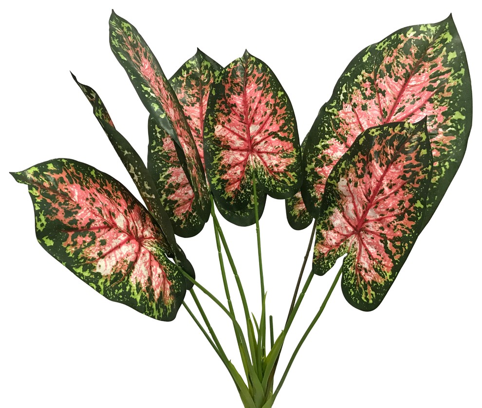Green Caladium Bush Home Office Centerpieces Decoration Artificial Plants Pink