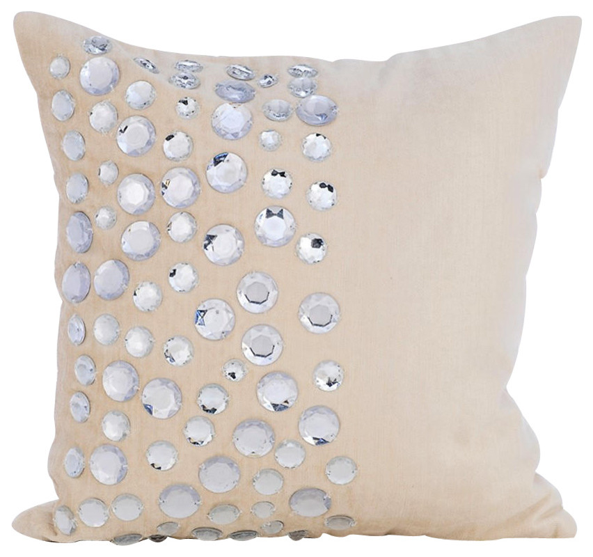 Ivory Decorative Pillow Covers 18"x18" Velvet, Crystal Moonstone