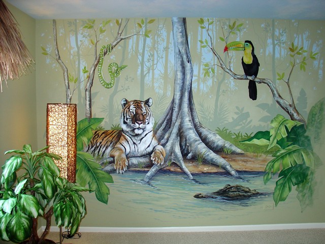 jungle room tropical-bedroom