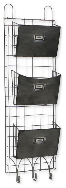 WALL-MOUNTED GALVANISED METAL WIRE INDUSTRIAL STYLE ROW OF 5 COAT HOOKS