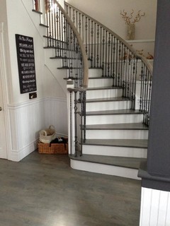 wood floor & stair refinishing - grey stained coloured