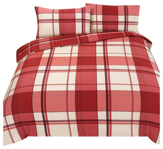 Thermal Duvet Cover With Pillowcases Check Tartan Brushed Fleece