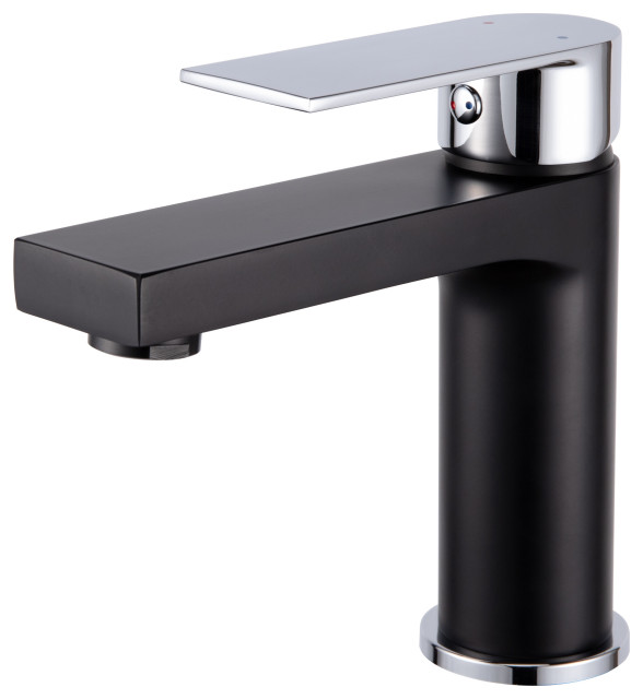 Single Handle Low Arc Lavatory Faucet in Black and Chrome Finish