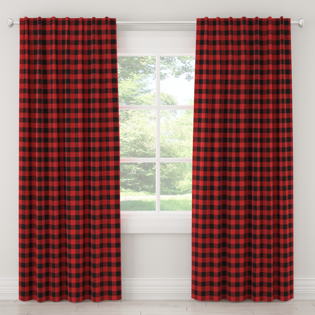 Blackout Curtain, Classic Gingham Red Black Rustic Curtains by