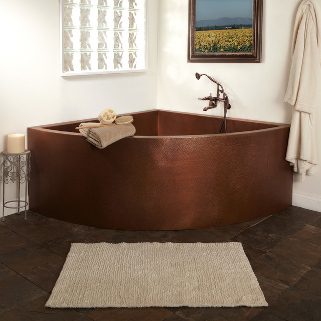 85" crosley double-wall copper corner soaking tub w/ seats