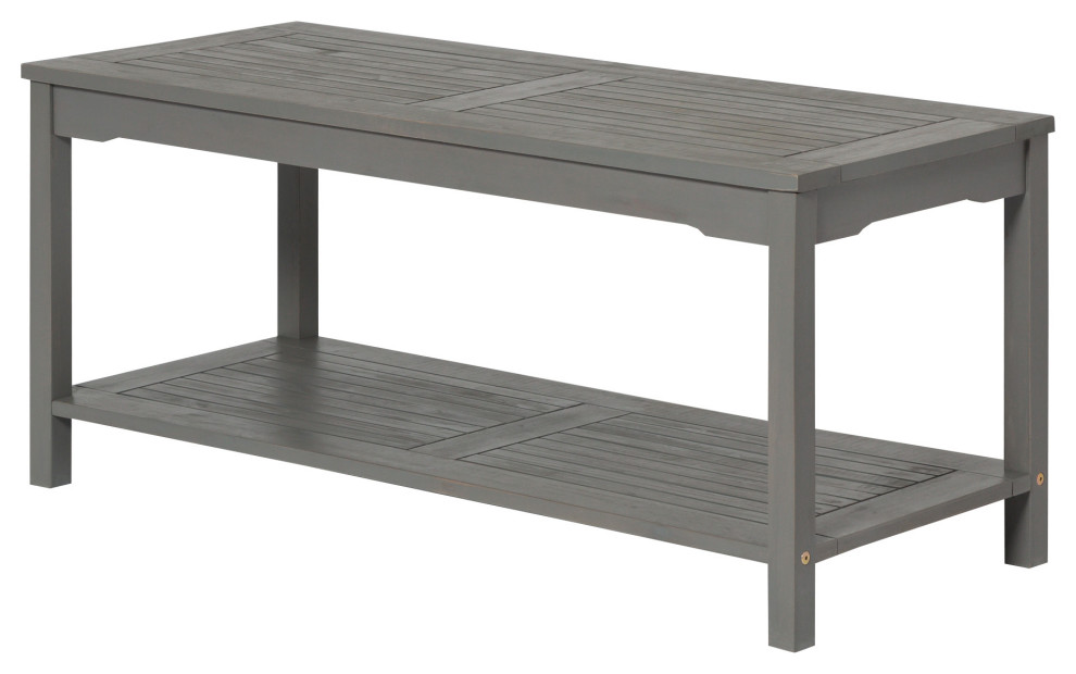 Acacia Wood Patio Coffee Table, Gray Wash Transitional Outdoor