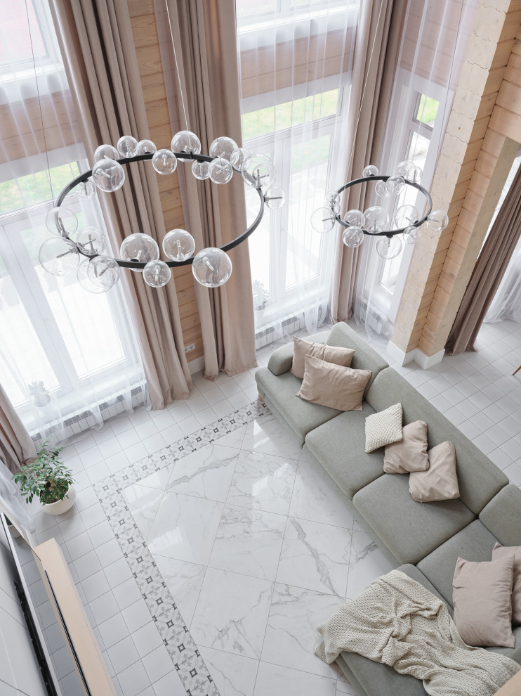 Интерьер двухэтажного дома из клееного бруса со вторым светом