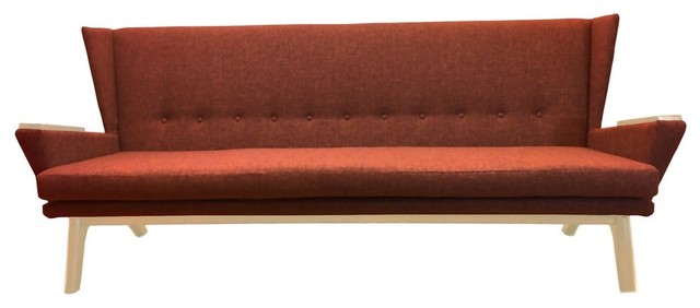 Rust Orange Upholstered Mid Century Modern Sofa Couch Bench Seat Handcrafted Mcm