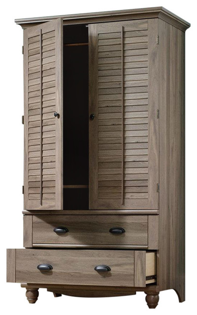 Wardrobe Cabinet Bedroom Storage Or Tv Armoire Medium Brown Oak Finish
