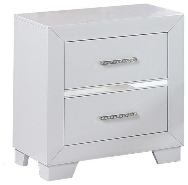 Dio 23 Inch Modern Wood Nightstand 2 Drawers Mirror Accents Clean White Transitional