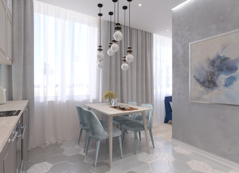 Дизайн интерьера однокомнатной квартиры-студии в стиле Контемпорари.