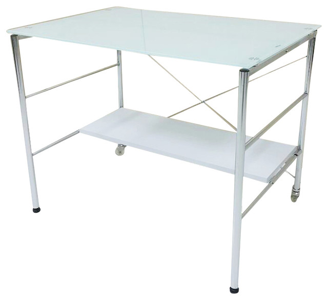 Writing Table With Frosted Tempered Glass White