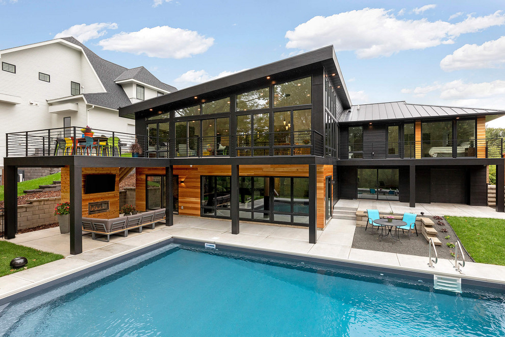 Photo of a contemporary home design in Minneapolis.