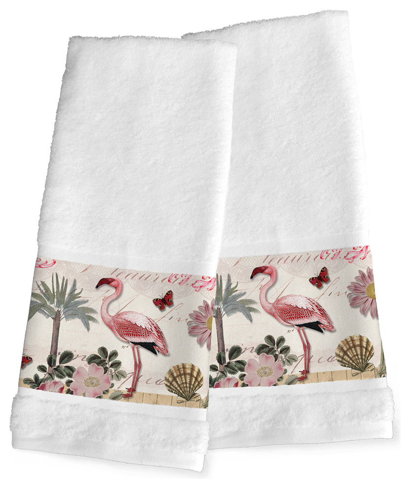Laural Home Botanical Flamingo Hand Towels, Set of 2, 16"x29" Beach