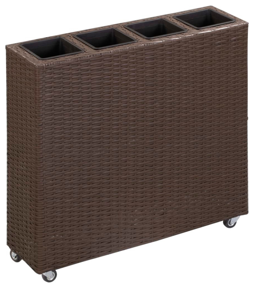 vidaXL Rolling Planter Flower Box with 4 Removable Inner Brown Poly Rattan