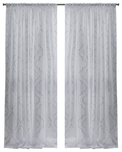Vanderbilt Metallic Print Sheer Rod Pocket Top Curtain Panels Set