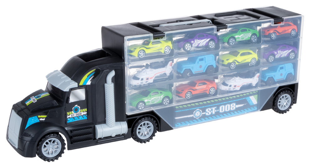 Car Carrier Semi-Truck Toy 2-Sided Trailer Holds 24 Vehicles