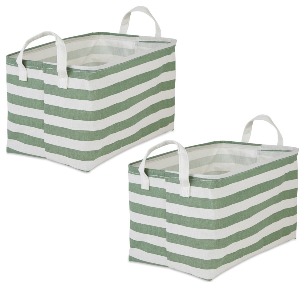 Laundry Bin Stripe Artichoke Green Rectangle Large 10.5x17.5x10.5 (Set of 2)