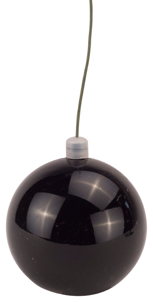 100Mm 4" Shiny Black Ball Ornament With Wire And Uv Coating