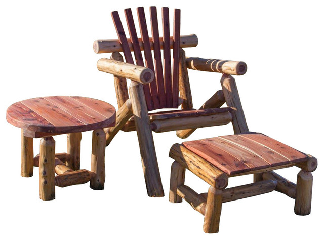 Red Cedar Log Outdoor Adirondack Chair Set Rustic Lounge Sets By Furniture Barn Usa Houzz - Cedar Log Patio Chair