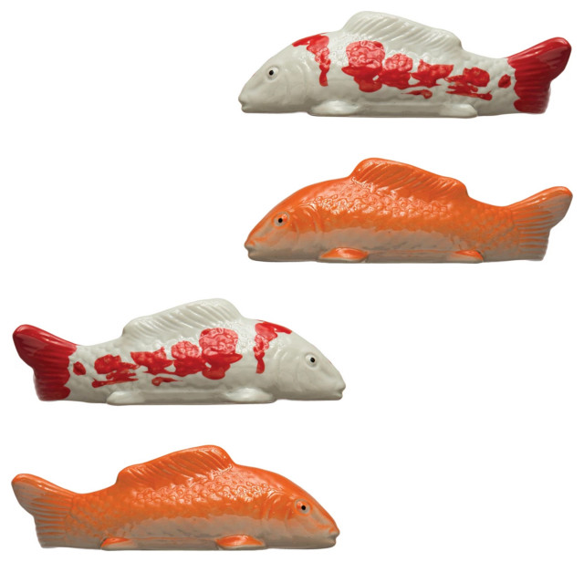 Set 4 Orange White Ceramic Koi Floating Fish Figurines Indoor Outdoor 8