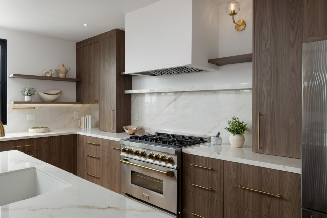 Kitchen Range Wall with Wood Cabinetry contemporary-kitchen