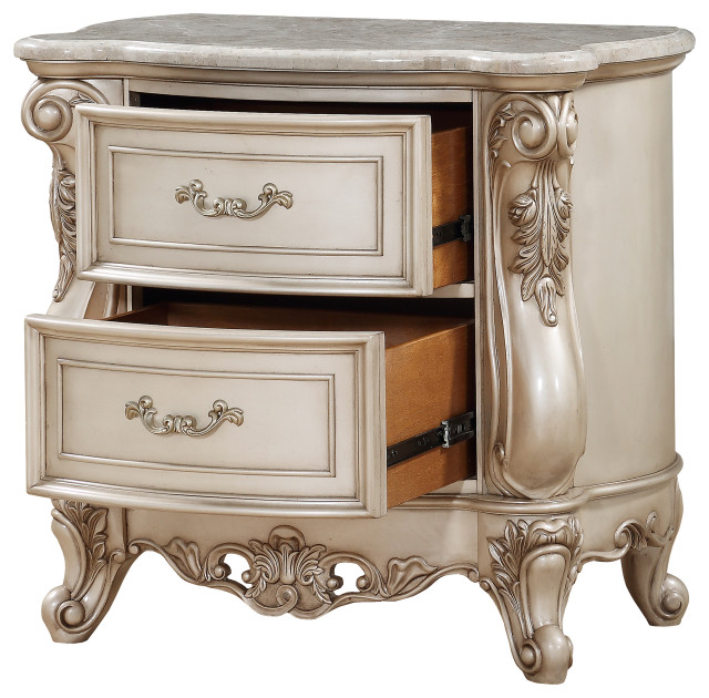 Benzara BM207490 2 Drawer Nightstand With Raised Scrolled Floral ...