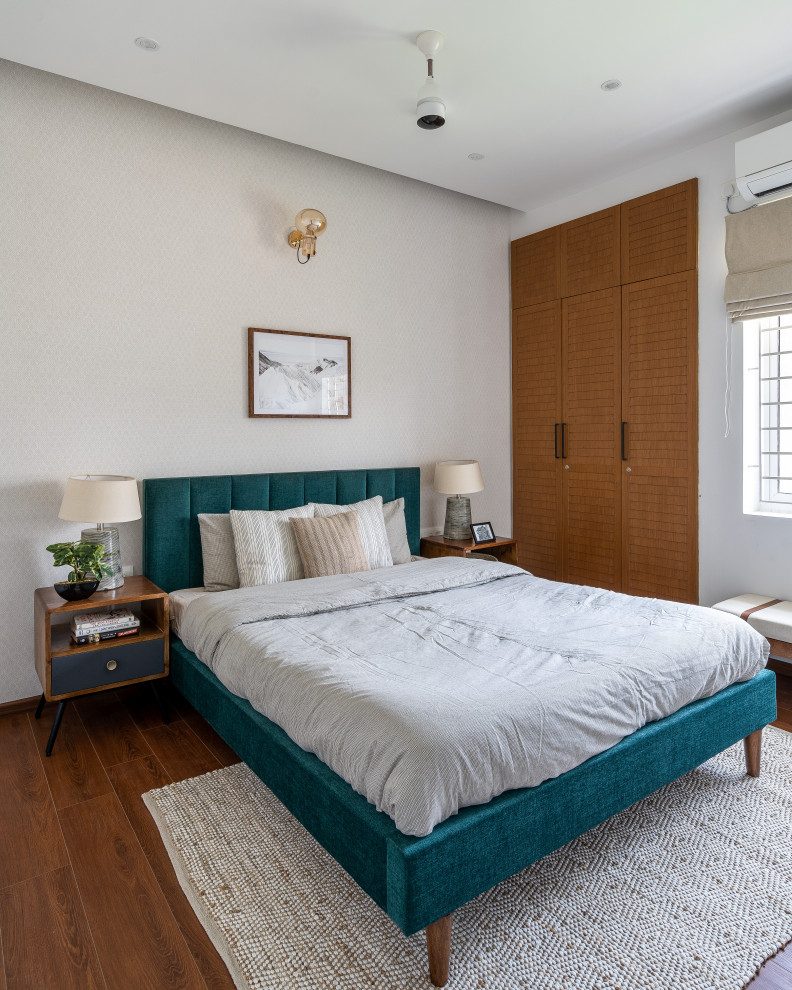 Design ideas for a transitional bedroom in Chennai.