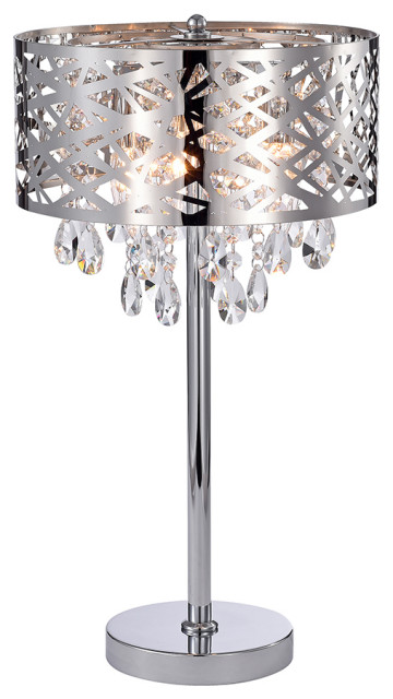 Warehouse of Tiffany's TL7992 Chrome Crystal Accent 3 Light Steel Table Lamp