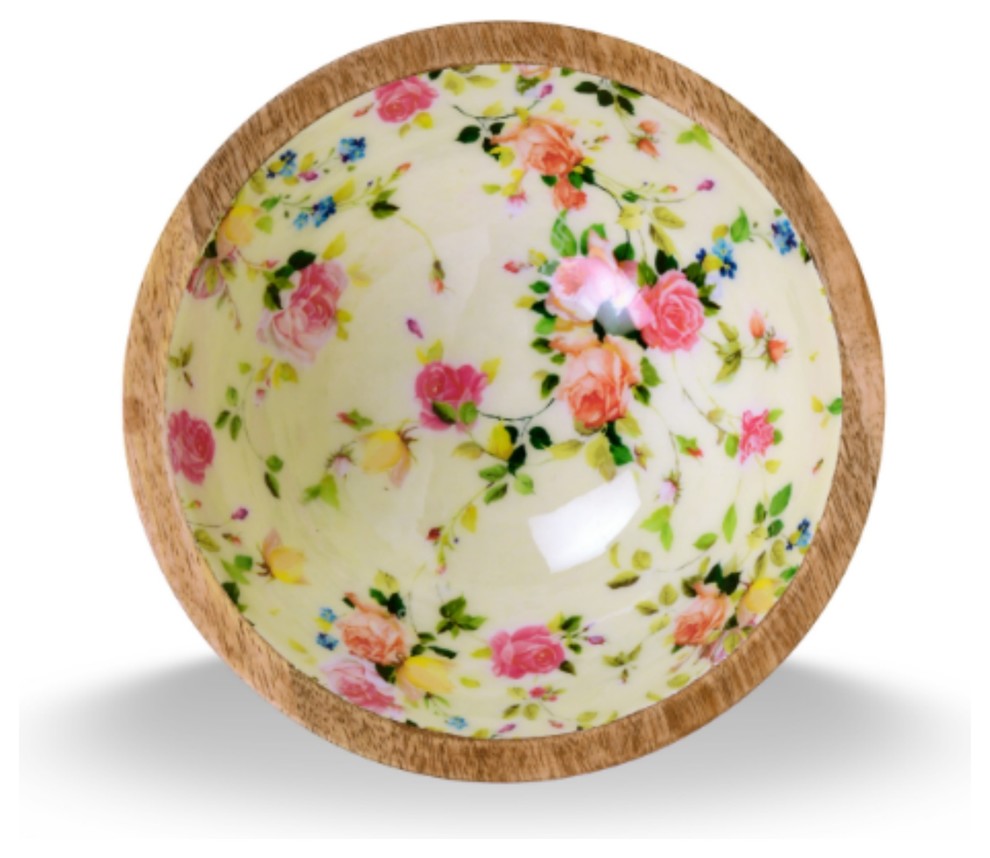 Enamel Wood Salad Bowl Contemporary Serving And Salad Bowls by