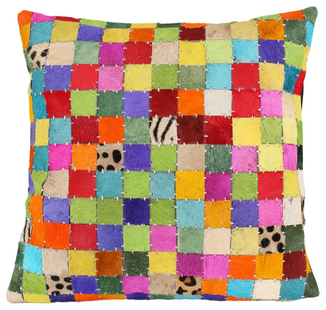 Matador 18" Mutli Colored Block Leather Hide Hair On Pillow Decorative Pillows by St Croix