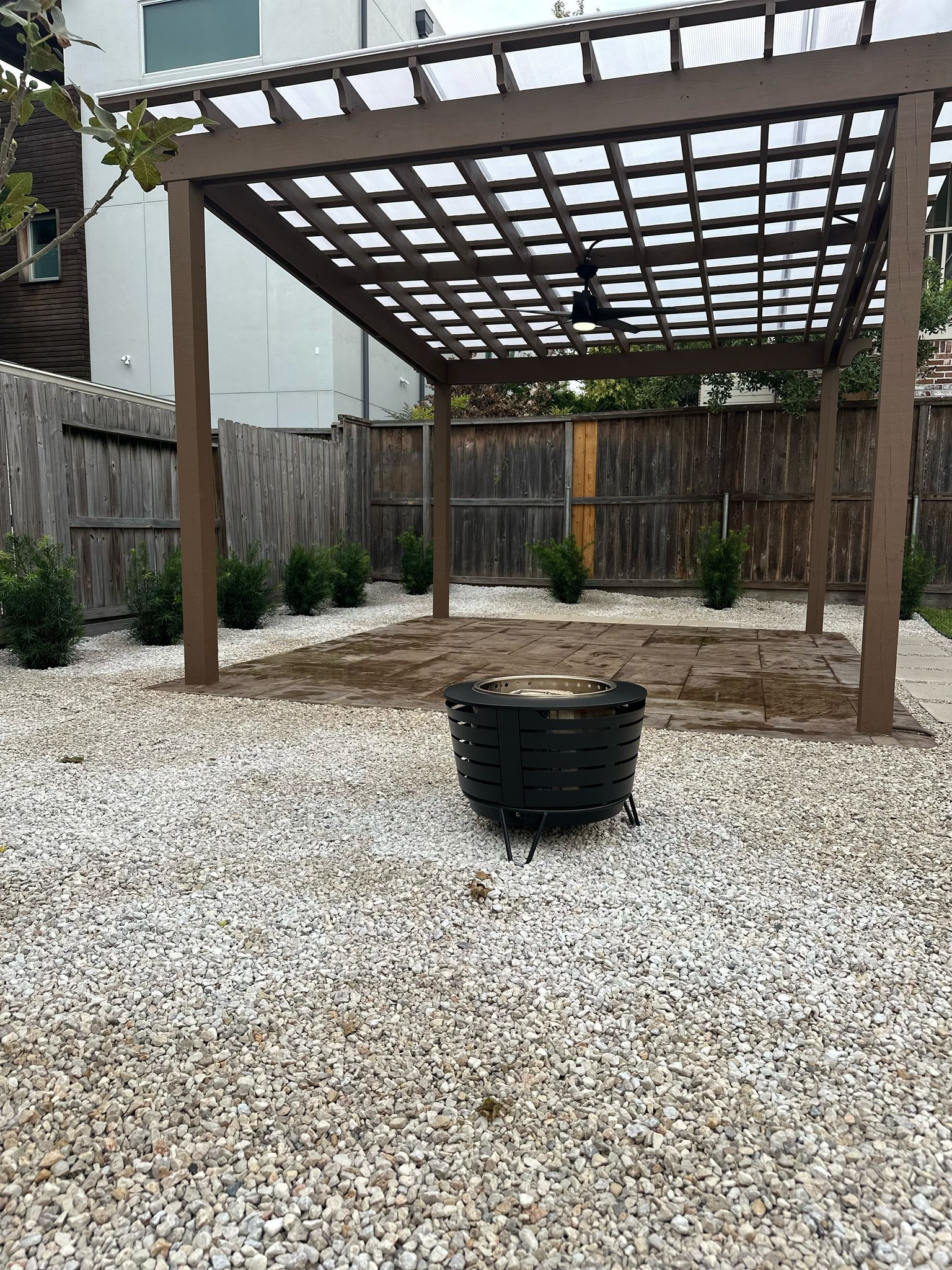 Beautiful stamped concrete patio with Pergola Cover on Haddon st!