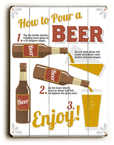 "How To Pour a Beer" Wood Sign, 30"x40", Planked