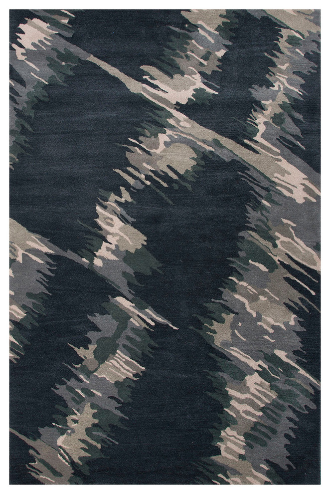 Hand-Tufted Abstract Pattern Wool Blue Area Rug ( 8x11 )