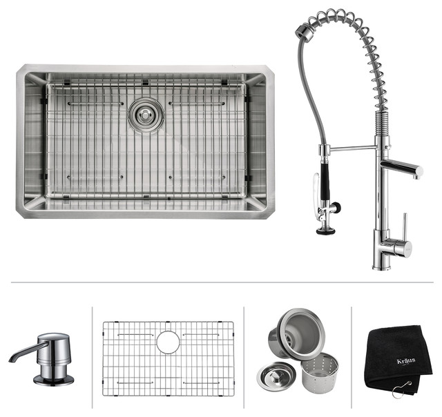 Kraus 30 Undermount Single Bowl Stainless Steel Kitchen Sink With Chrome Ki